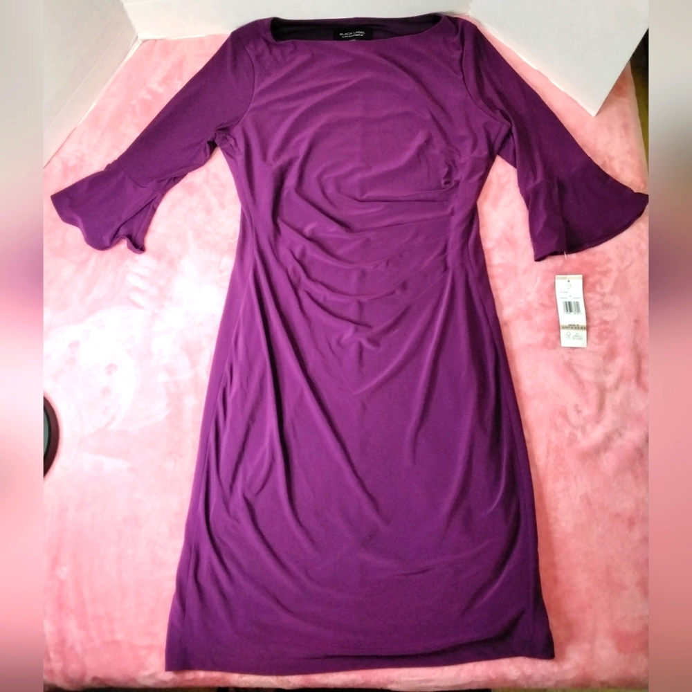 Black Label by evan picone October Beet color dress with bell sleeves